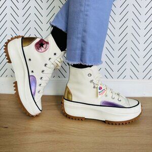 ⭐Converse Run Star Hike Hi Platform 8.5 Women Shoes Beige Purple Sneaker A09796C